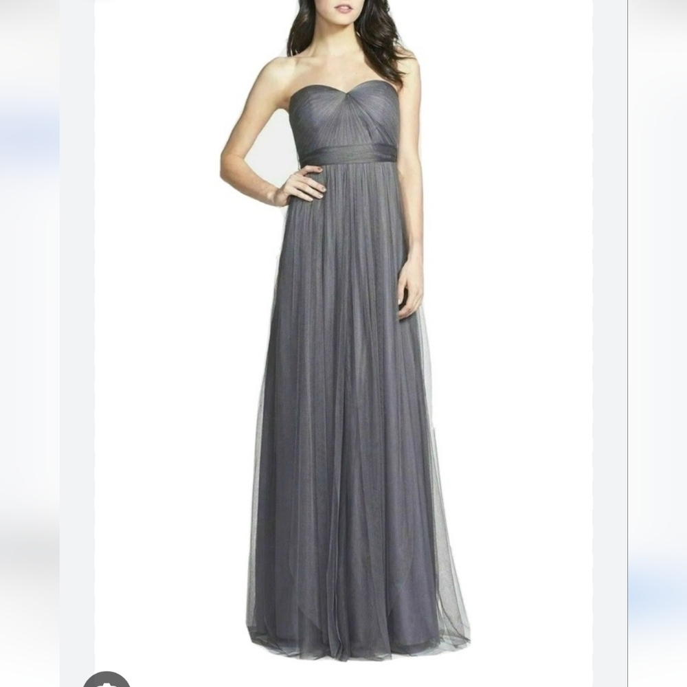 Jenny Yoo Gray Strapless Chiffon Gown Bridesmaid Formal Homecoming Dress - Picture 3 of 10